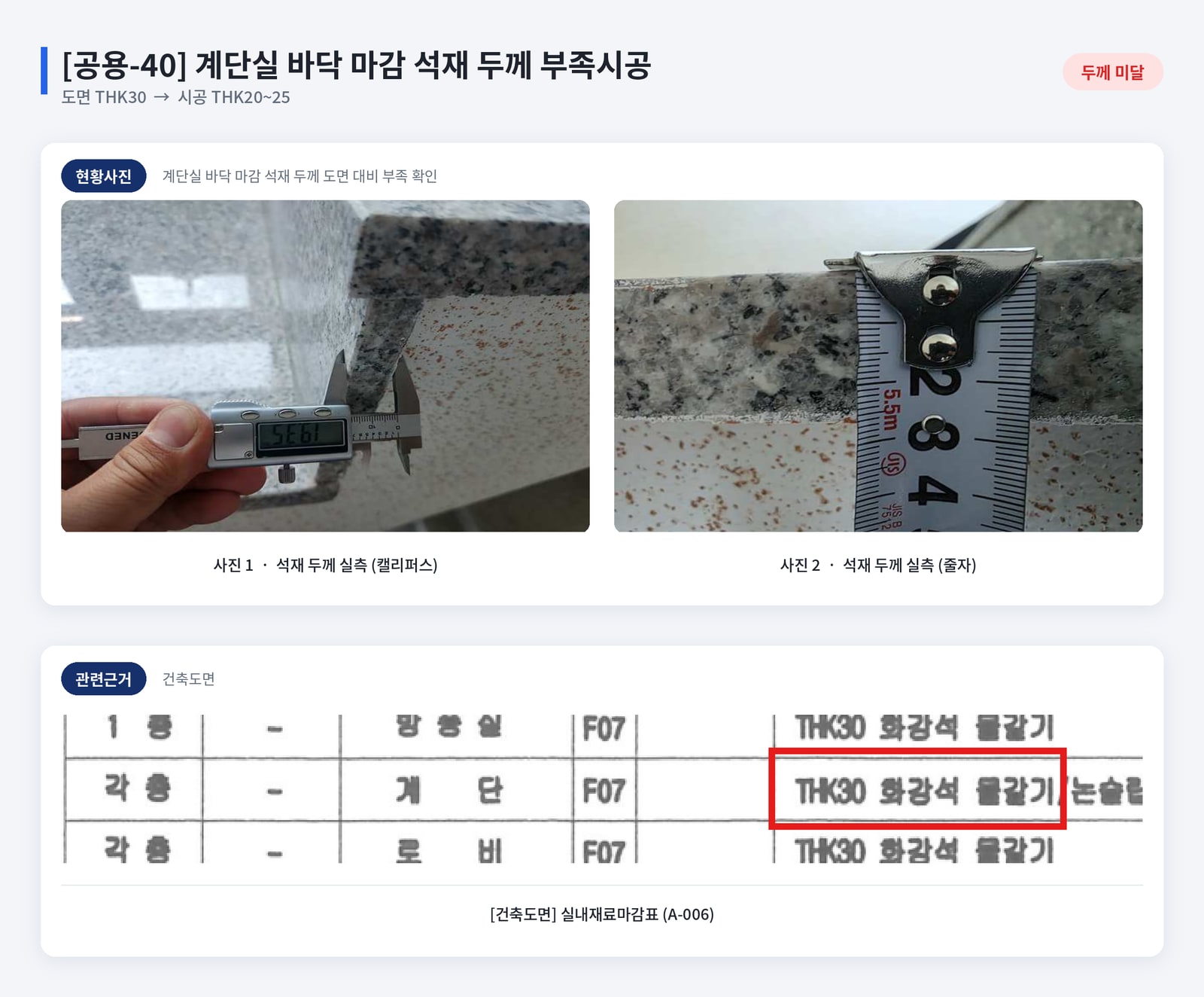 근린생활시설 설계도서와 현장 실측값을 대조해 변경시공 검토